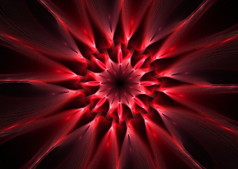 Red Fractal Flower — Dramatic, Digital Art, Light, Star