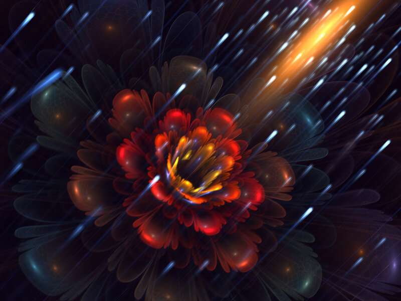 Red Fractal Flower — Dramatic, Digital Art, Light Streaks