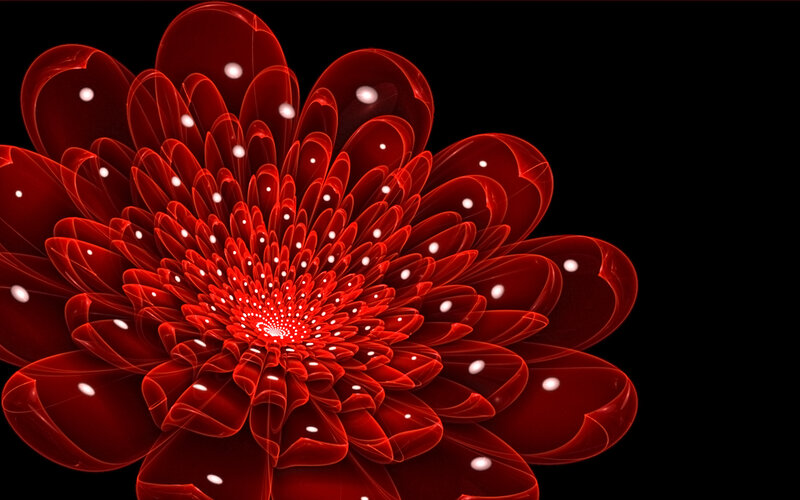 Red Fractal Flower — Dramatic, Digital Art, Petals, Dots
