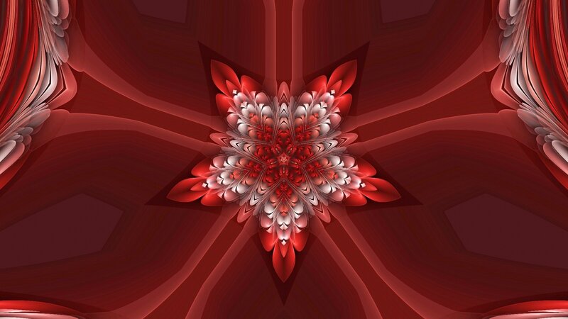 Red Fractal Flower — Dramatic, Digital Art, Symmetry
