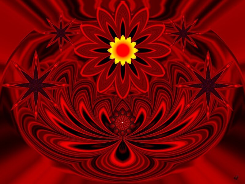 Red Fractal Flower — Dramatic, Digital Art
