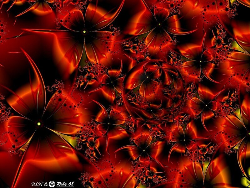Red Fractal Flowers — Dramatic, Digital Art