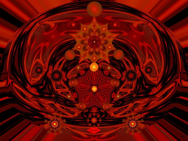 Red Fractal Mandala — Hypnotic, Digital Art, Circles
