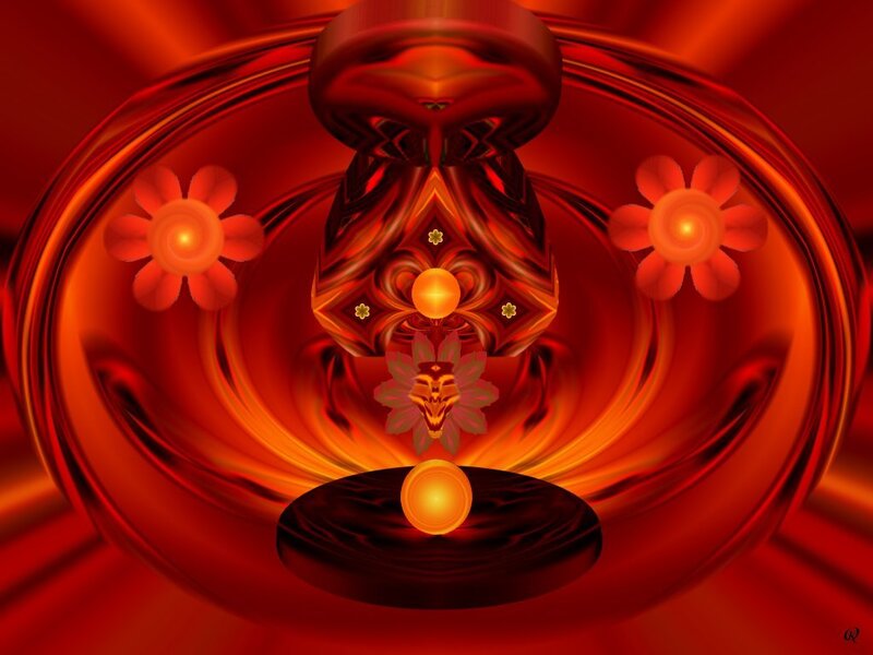 Red Fractal Mandala — Hypnotic, Digital Art, Flowers, Spheres