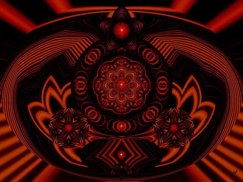 Red Fractal Mandala — Hypnotic, Digital Art, Flowers