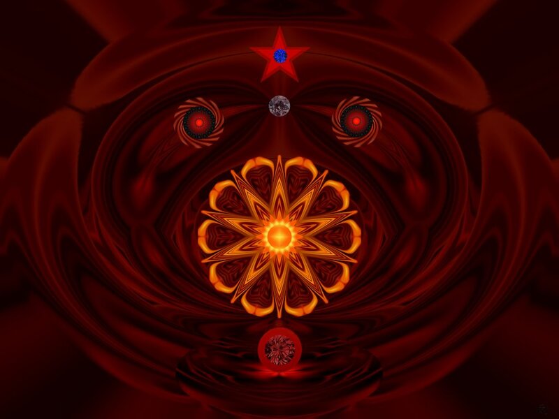 Red Fractal Mandala — Mystical, Digital Art