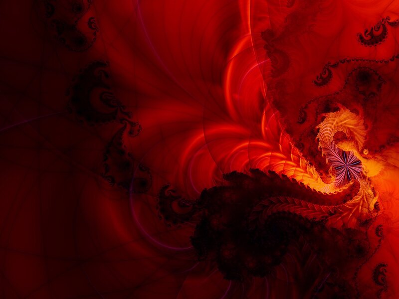 Red Fractal Pattern — Dramatic, Abstract, Spiral, Flame