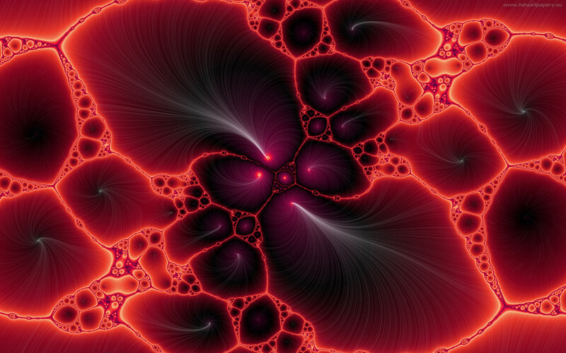 Red Fractal Pattern — Dramatic, Abstract, Spiral, Glow, Bubbles