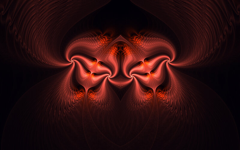Red Fractal Pattern — Dramatic, Digital Art, Symmetry, Glow