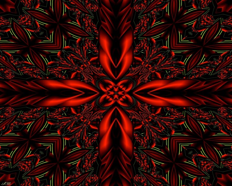 Red Fractal Pattern — Dramatic, Digital Art, Symmetry