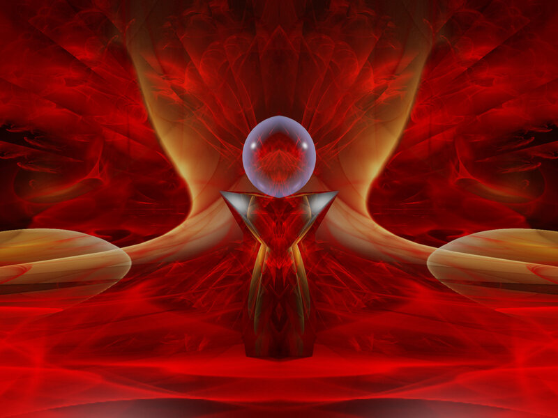 Red Fractal Sphere — Dramatic, Digital Art