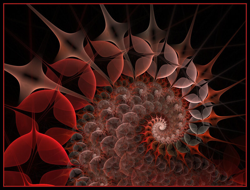 Red Fractal Spiral — Dramatic, Digital Art, Abstract