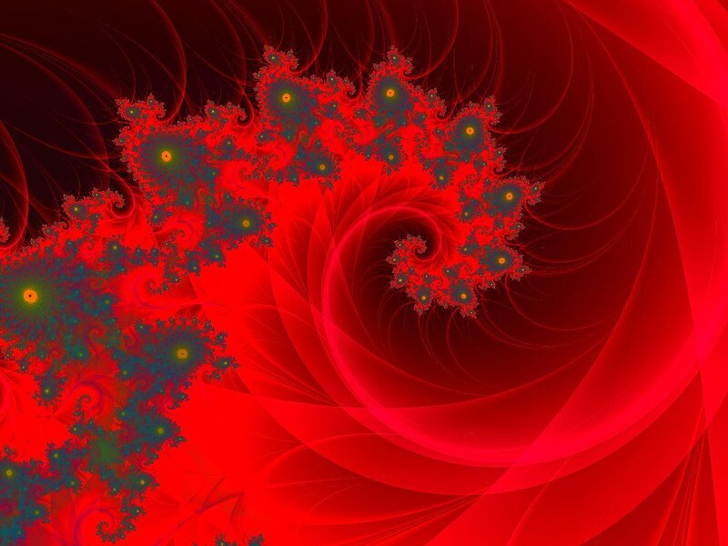 Red Fractal Spiral — Dramatic, Digital Art