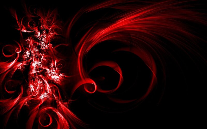Red fractal swirls on black