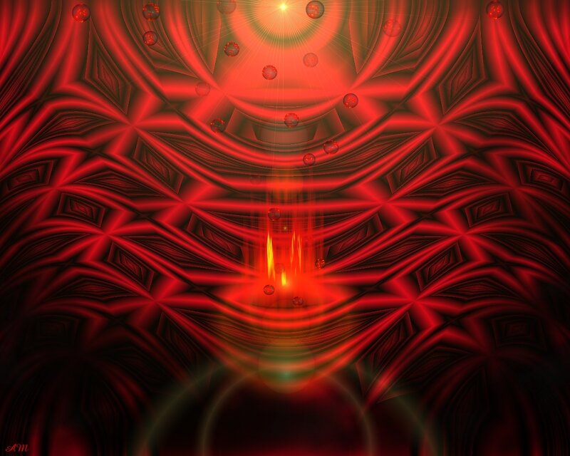 Red Fractal Tunnel — Dramatic, Digital Art
