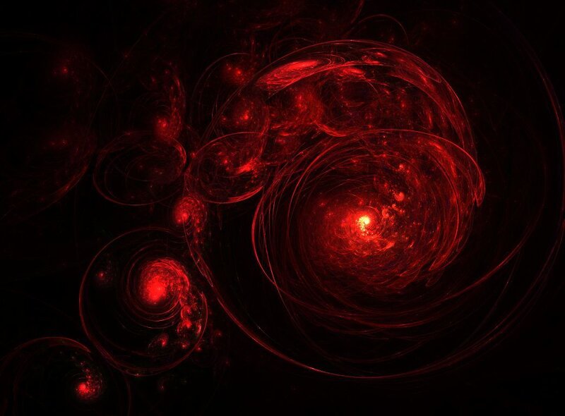 Red Fractal Vortex — Dramatic, Digital Art