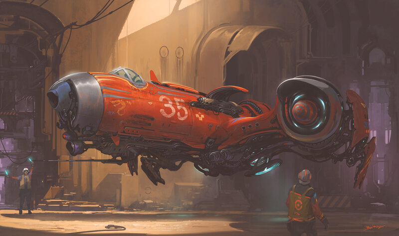 Red Futuristic Aircraft — Orange