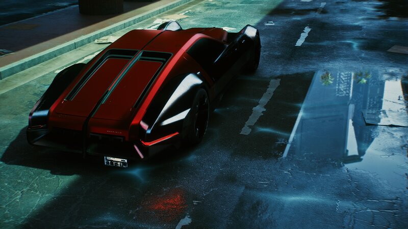 Red Futuristic Car — Dark, Dramatic
