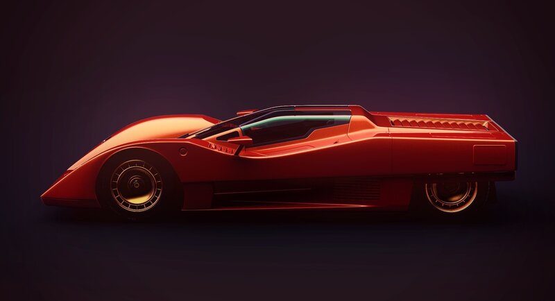 Red Futuristic Car — Dramatic, 3d Render, Wheel