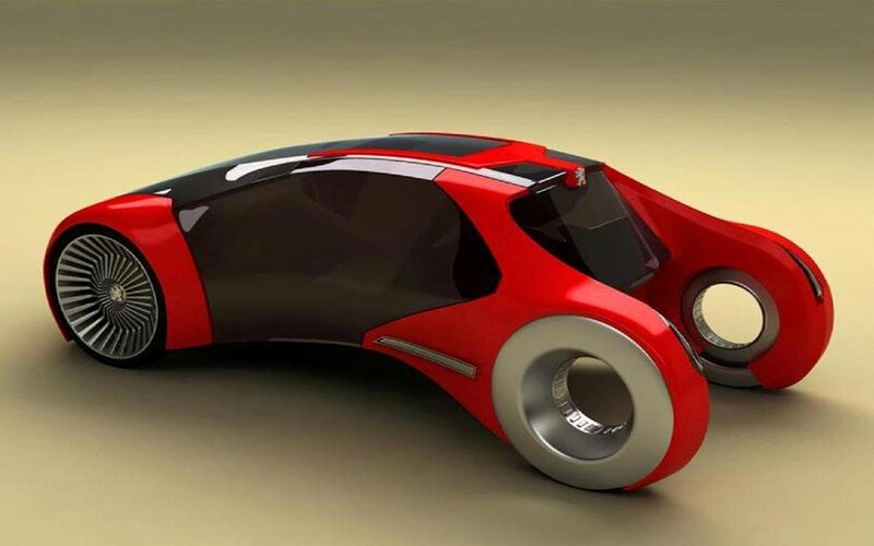 Red Futuristic Concept Car — 3d Render, Wheels