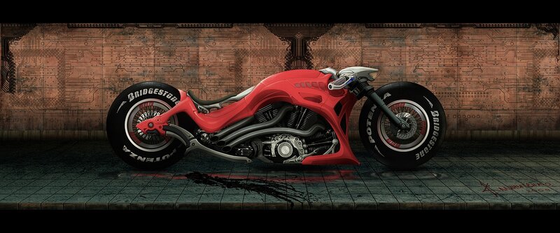Red Futuristic Motorcycle — Dramatic