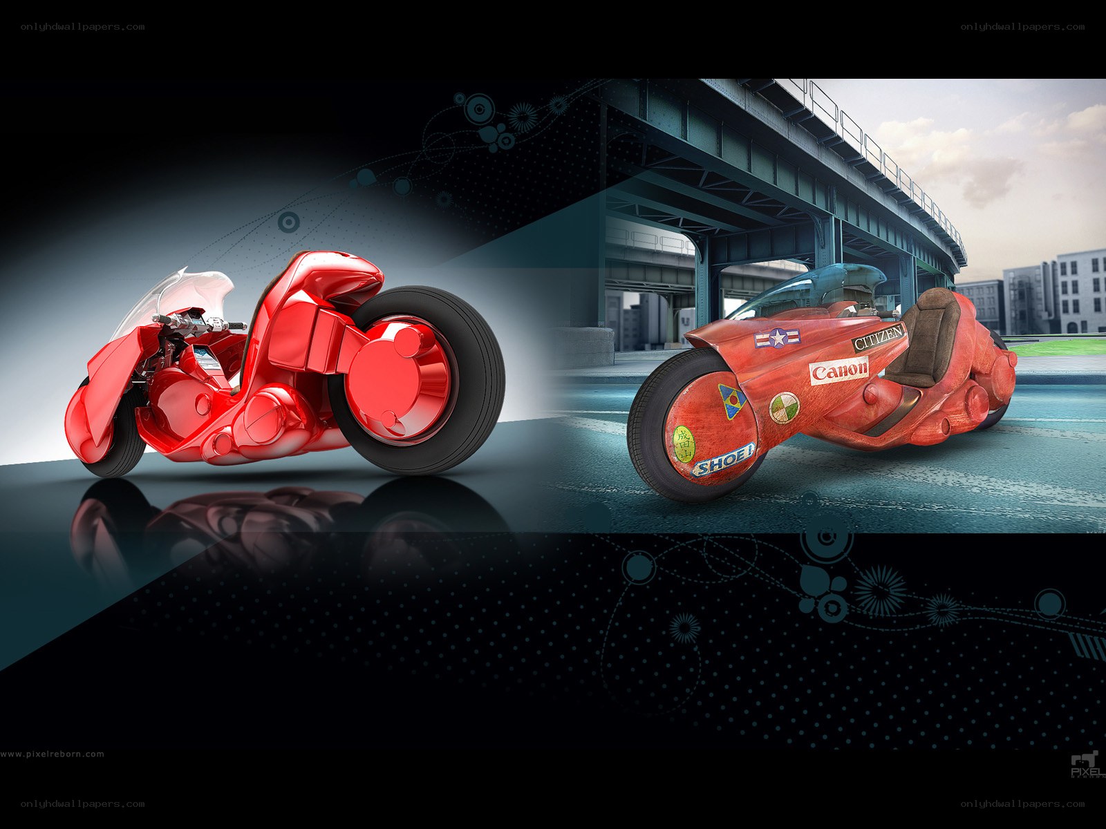 Red futuristic motorcycles