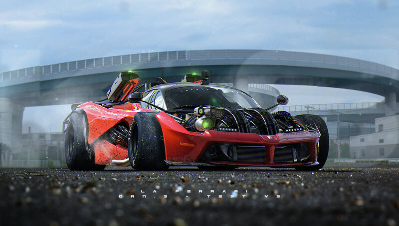 Red Futuristic Race Car — Dramatic, Digital Art
