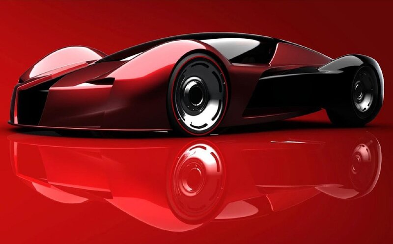 Red Futuristic Race Car — Dramatic