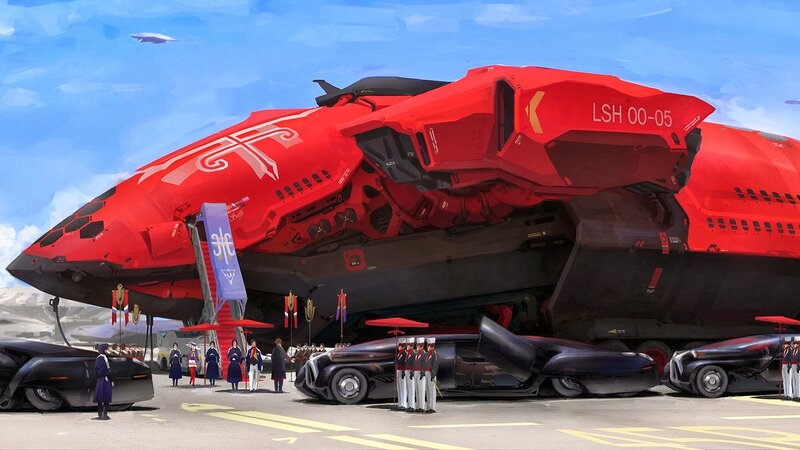 Red Futuristic Spacecraft — Dramatic