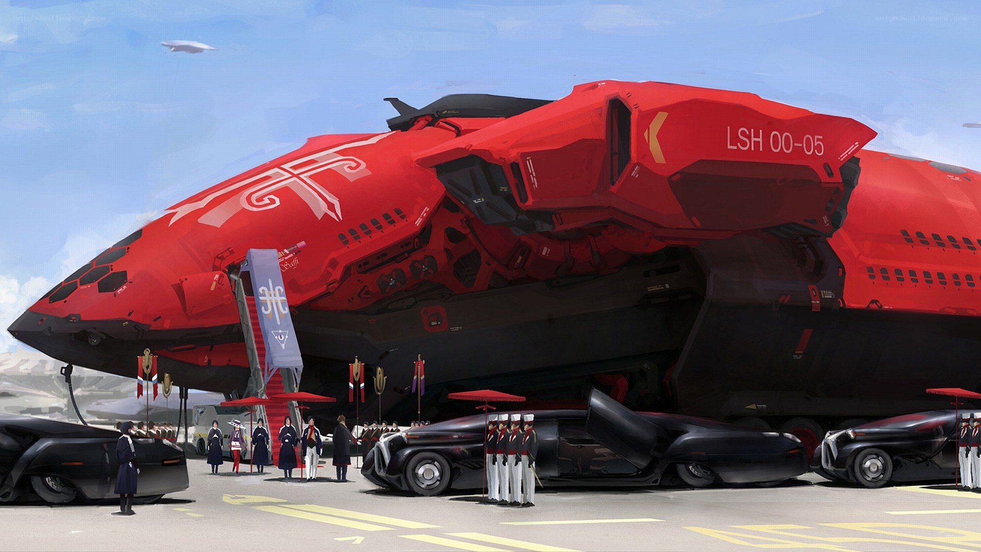 Red futuristic spaceship display