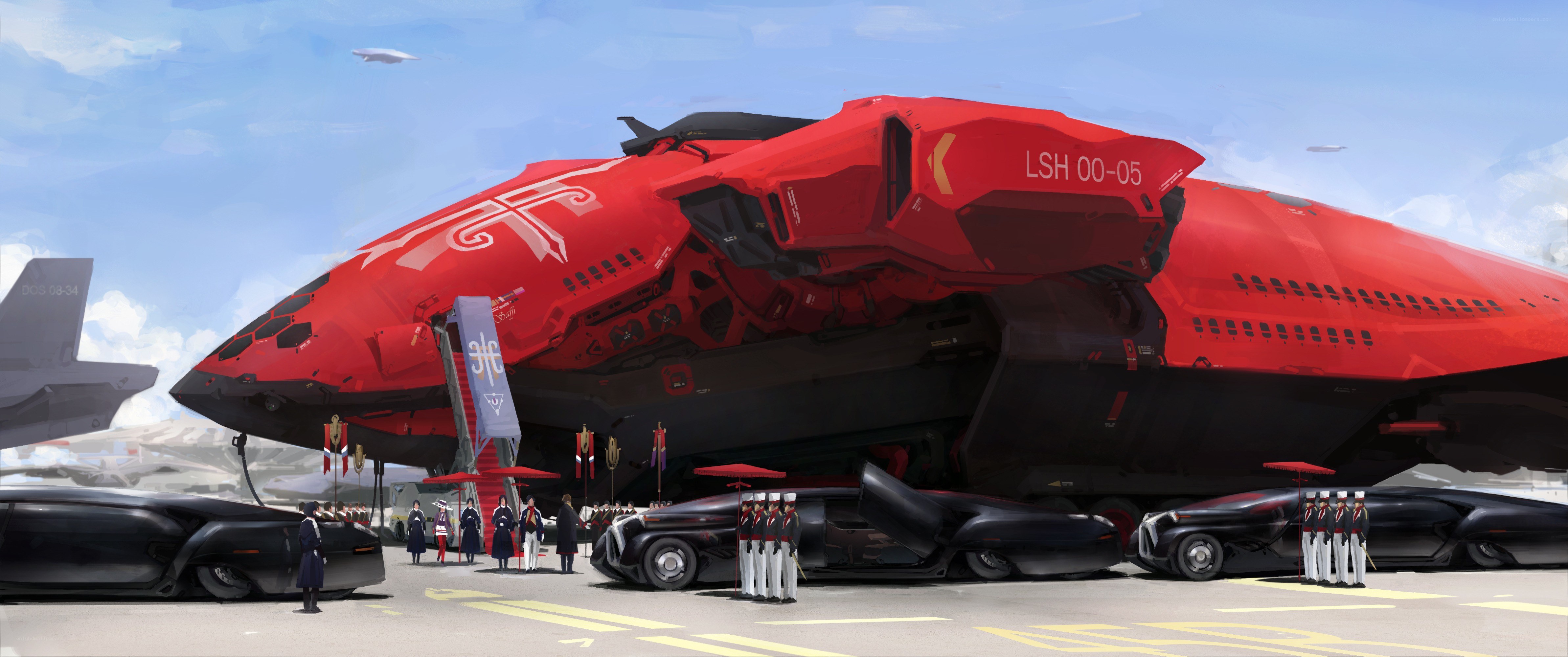 Red futuristic transport ship
