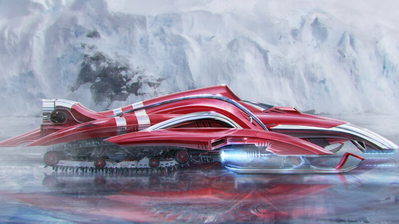 Red Futuristic Vehicle — Dramatic