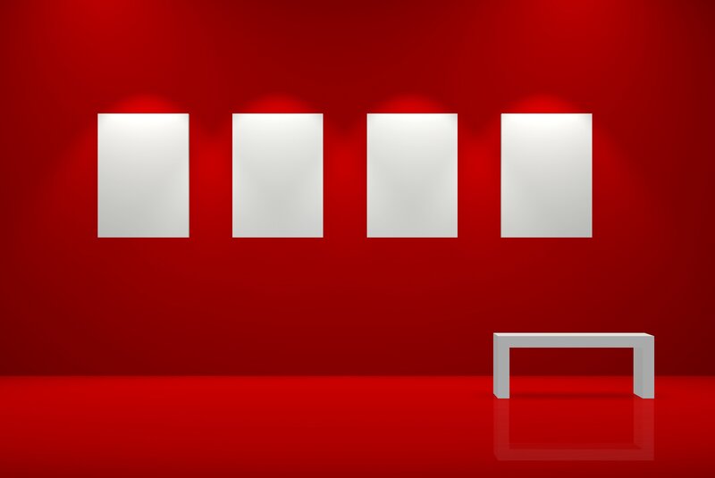 Red gallery with white frames