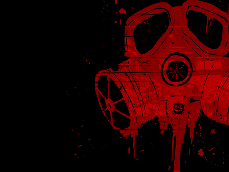 red gas mask splatter