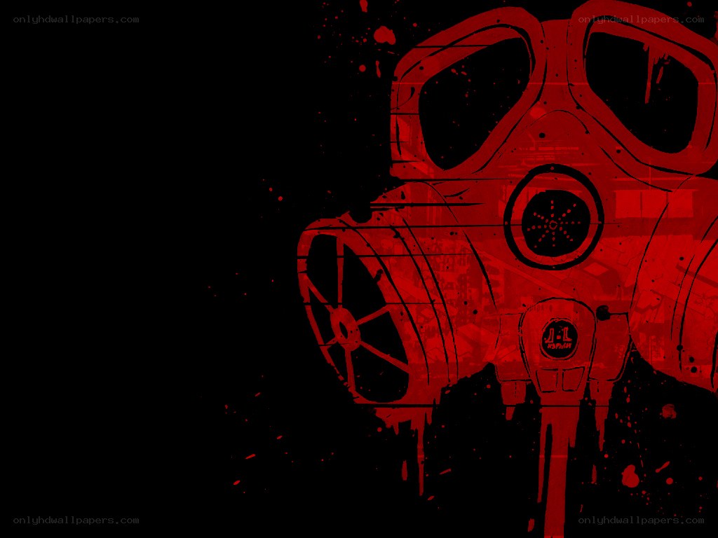 Red gas mask with splatters