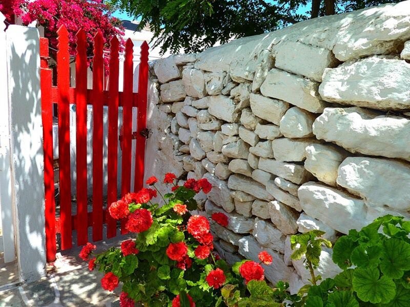 Red Gate with Flowers — White