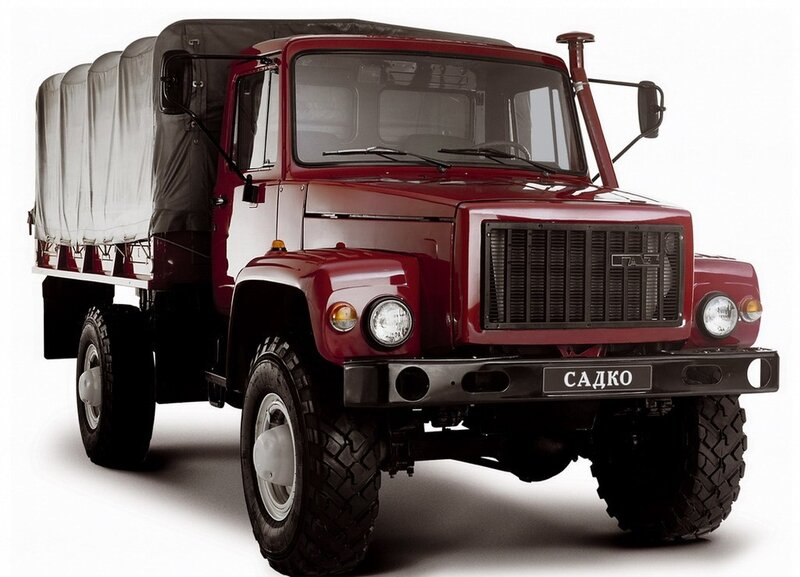 Red GAZ truck with canvas cover