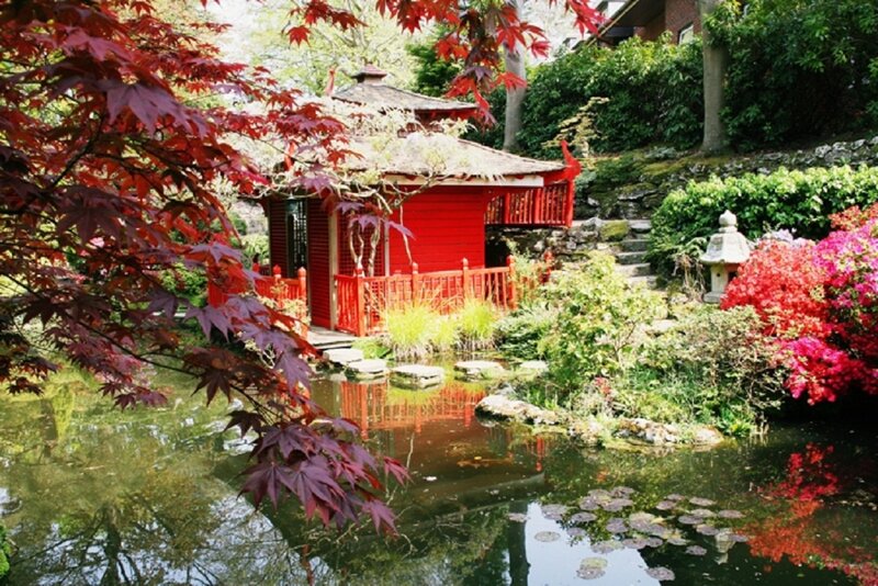 Red Gazebo in Garden