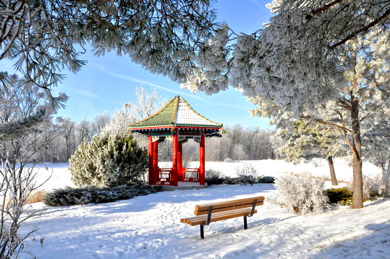 Red Gazebo in Snow