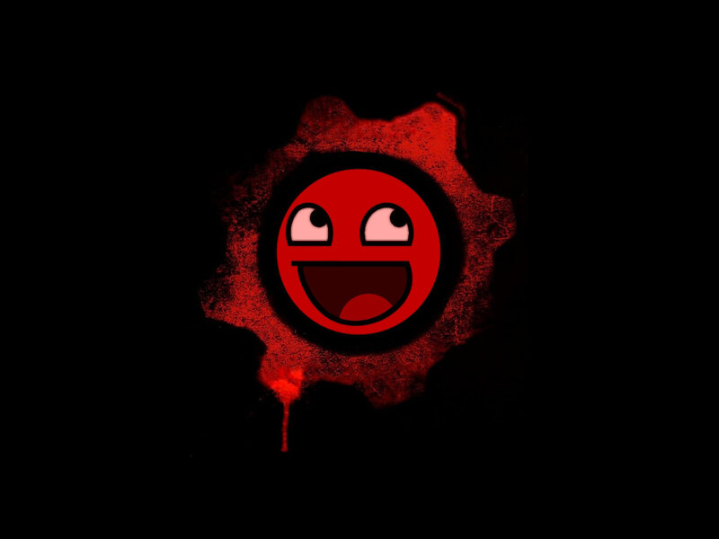 red gear with smiley face