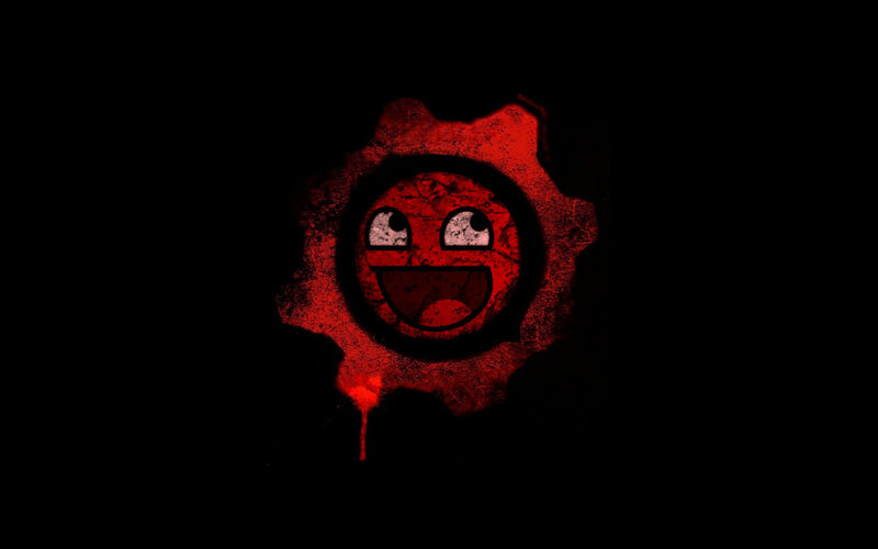red gear with smiley face