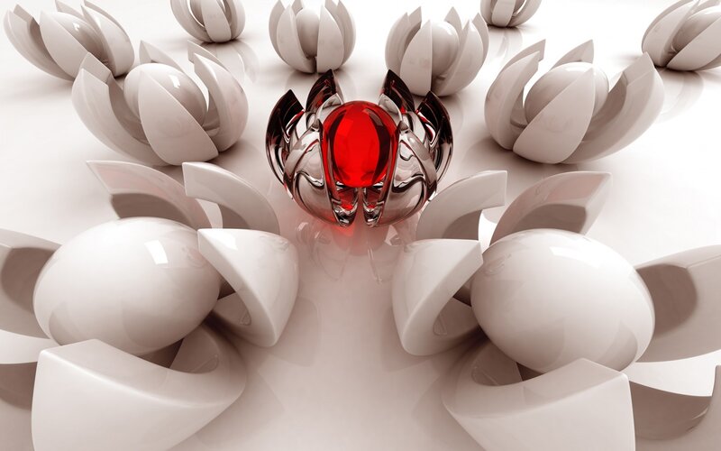Red Gem in Glass Structure