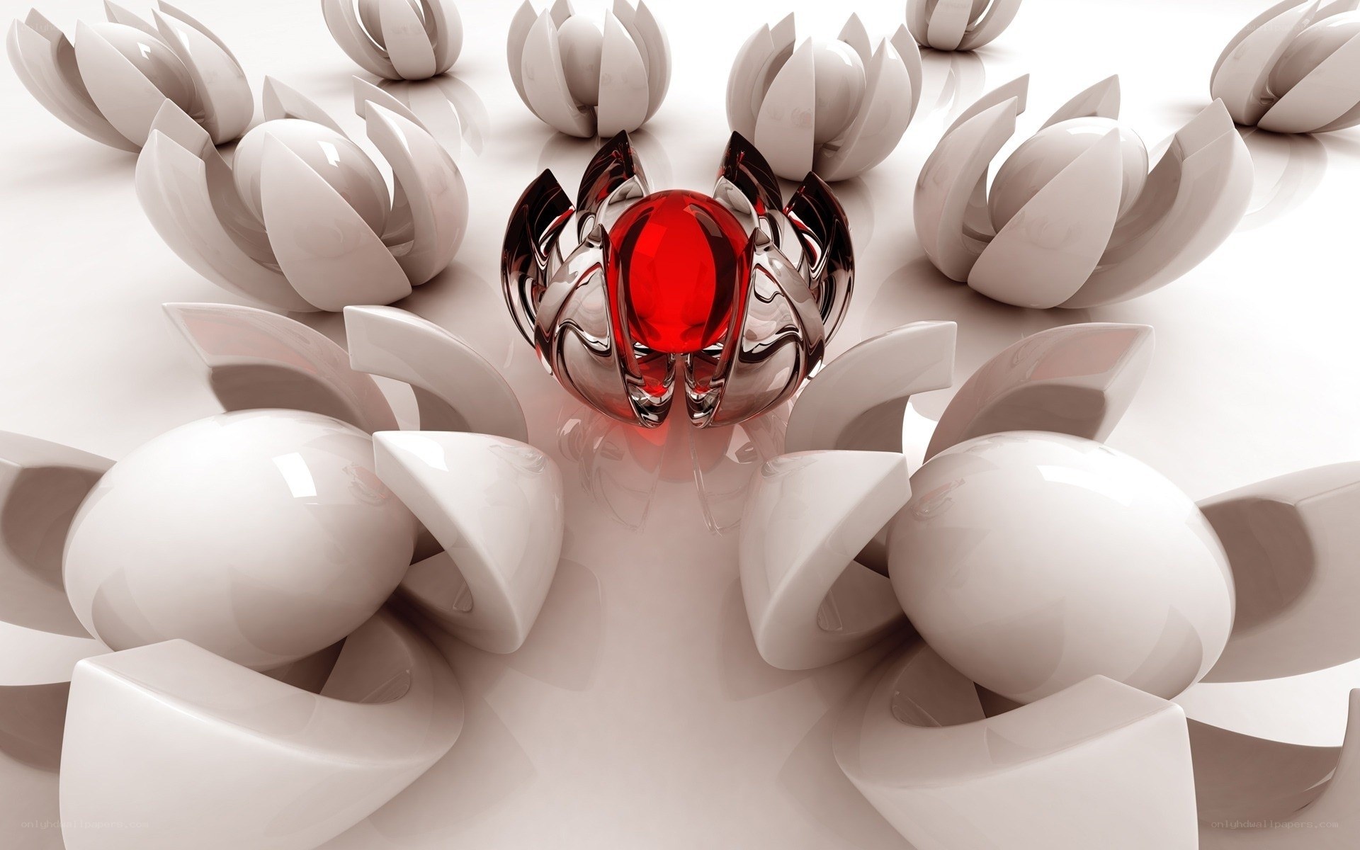 Red gem surrounded by white flowers