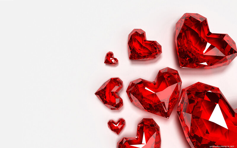 Red Gemstone Hearts — Calm, 3d Render