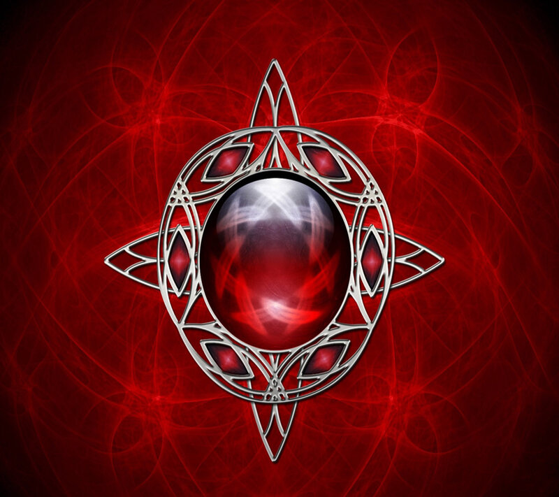 Red Gemstone Pendant — Dramatic, Digital Art