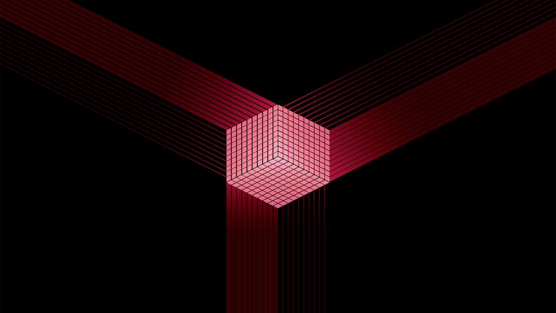 Red geometric cube structure