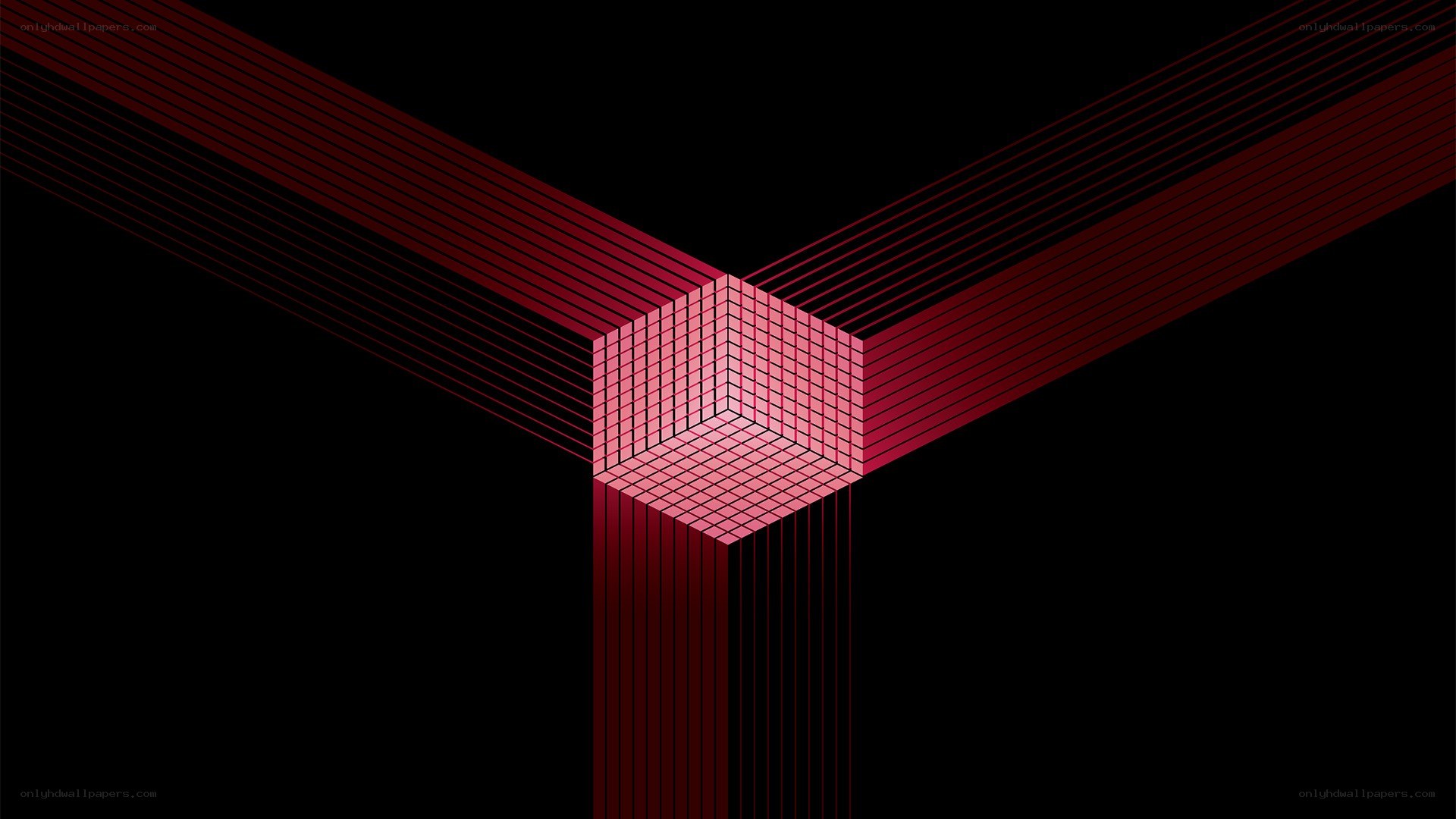 Red geometric cube structure