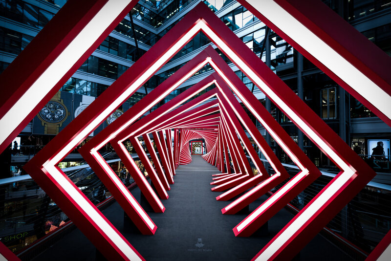 Red Geometric Light Installation
