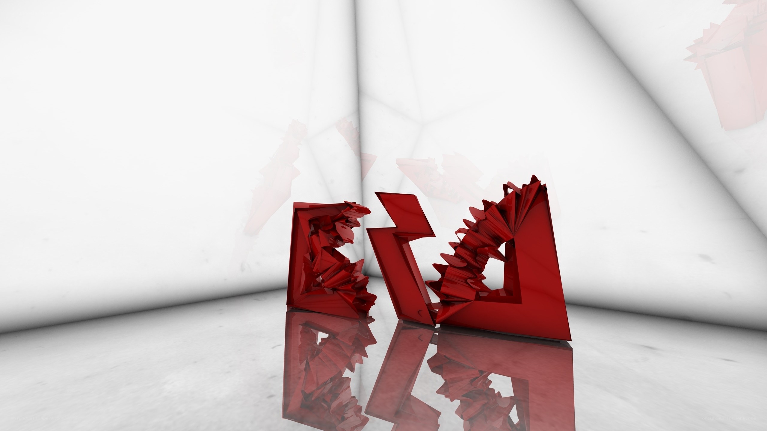 Red geometric shapes in corner