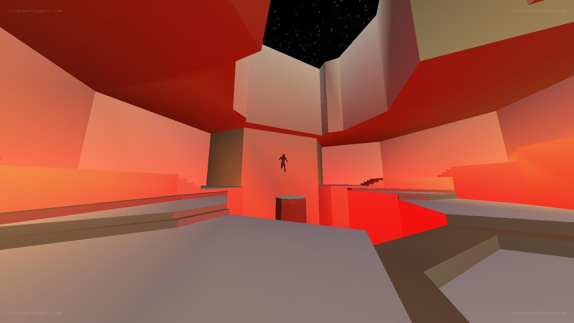 red geometric space with figure